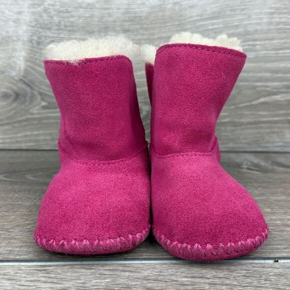 Ugg Caden Toddler Girl Sz 5 Princess Pink Suede Shearling Lined Moccasin Booties - Picture 2 of 10